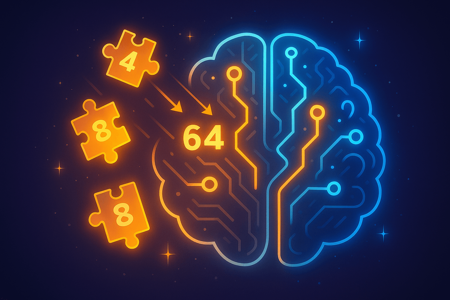 An abstract image of a brain with puzzle pieces flowing into it, representing the cognitive benefits of 2048.